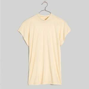 Madewell Sheer Ribbed Mockneck Tee NWT in Heathered Vintage Linen Size Medium